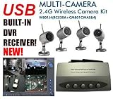 Wireless Security Camera System (BUILT-IN DVR Receiver) Infrared Surveillance (4) Quad View USB Quad Display 2.4ghz Night Vision Real Time Color