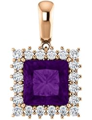 10K Rose Gold 8.00x8.00mm Princess Cut Amethyst and Diamond Pendant -- LIFETIME WARRANTY