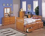 IMAGE OF Twin Captain Bed with Trundle and 3 Drawers in Honey Pine Finish #AD 81420