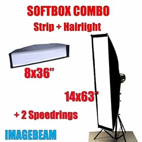 Imagebeam Two - Softbox Combo: 14x63 Strip Rim + 9x36 Hairlight Softbox + Two Speedring For Alienbees White Lightning Einstein -- 2 Soft boxes tanks For Alien bees B400 B800 B1600 X800 X1600 E640