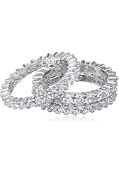 Three Sterling Silver and Cubic Zirconia Stacking All-Around Bands