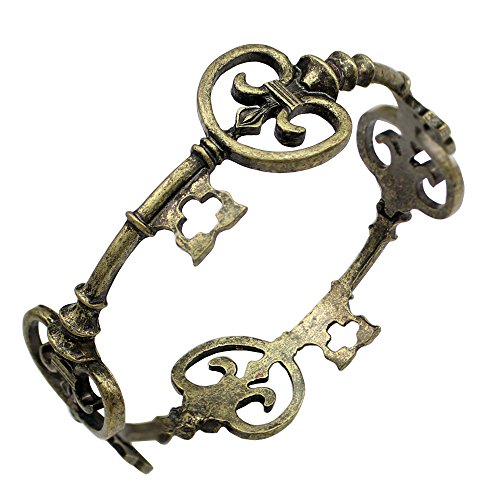 Q&Q Fashion Victorian Vintage Skeleton Key Heart Cross Bridal Steampunk Cuff Bracelet Bangle