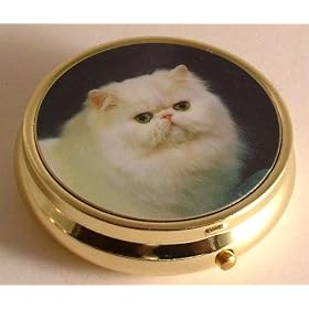Novelty Persian or white cat round pill box - handy for a handbag or purse