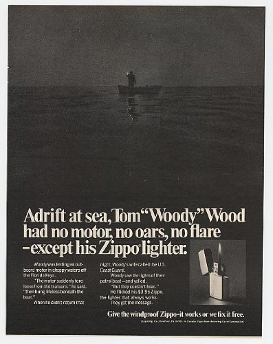 1970 Tom Woody Wood Zippo Lighter Print Ad (5910)