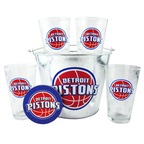 Detroit Pistons Pint Glasses and Beer Bucket Set | Detroit Pistons Gift Set