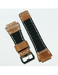 French Canvas Ammo Pouch Style Watchband for Bell & Ross BR01 BR03 in Oak Leather/Black Canvas Short