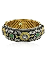 14kt Gold Diamond Pave Emerald Bangle Bracelet Wedding Jewelry