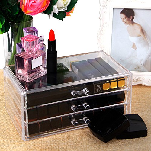 Langforth Premium Quality Three Tier Drawer Acrylic Makeup Organizer Clear Cosmetic Storage Palette Display Box
