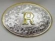 SILVER/GOLD PLATED MONOGRAM LETTER "R" BELT BUCKLE
