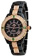 Oniss #ON8892-LRG Women's Rose Gold Trim Crystal Accented Black Ceramic Watch
