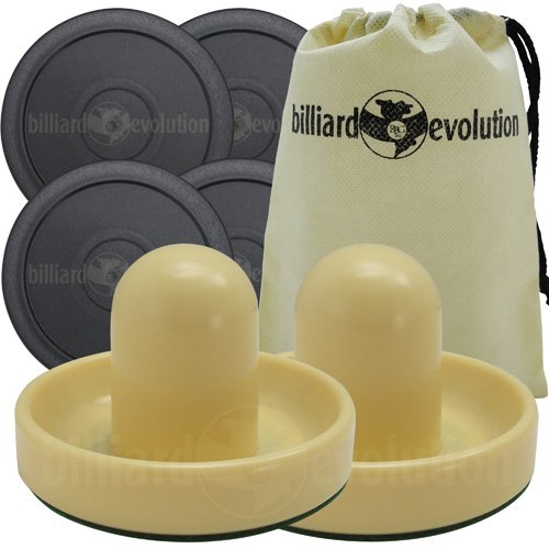 2 Air Hockey Pushers and 4 Pucks in Drawstring Storage Bag