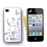 White And Silver Floral Pattern Hard Back Hybrid Case Cover For The Apple iPhone 4/4S