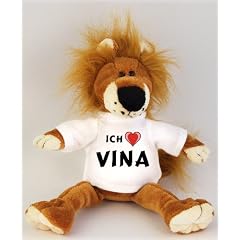 Pl�schtiere L�we mit Ich liebe Vina T-Shirt, Gr��e 27 cm