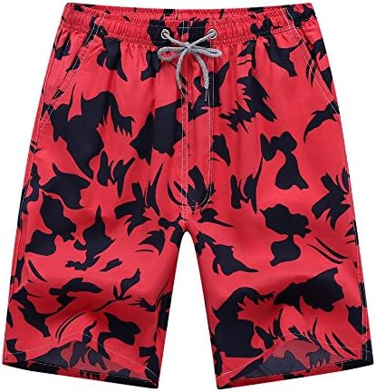 SANSEIJH Mens Beach Shorts Swimming Trunks Swimwear Boardshorts Beach Pants (XXXXL, Red )