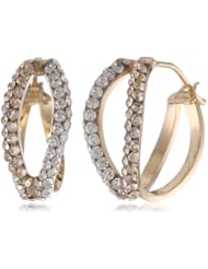 14k Italian Gold Champagne and White Color Cubic Zirconia Twisted 12.5mm Oval Hoop Earrings
