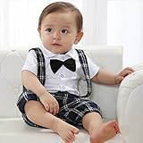 Goodparty ベビー カバーオール 男の子ロンパース 蝶ネクタイ付き サスペンダーズボン フォーマル 半袖 (80cm)