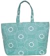 Cotton Canvas Aqua Blue and White Flowers Tote Bag with Cloth Handles 21.5'L Top x 15"H