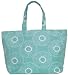 Cotton Canvas Aqua Blue and White Flowers Tote Bag with Cloth Handles 21.5'L Top x 15