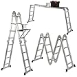 VonHaus 14-in-1 15.1ft Multi Purpose Folding Ladder with 2 Scaffold Working Plates and Tool Tray EN131