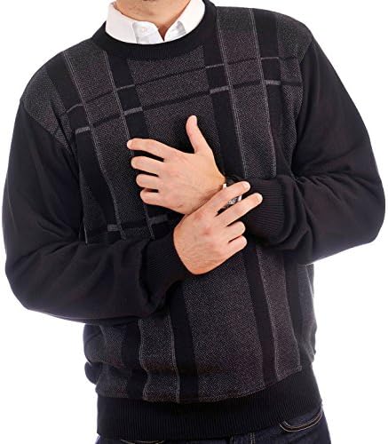 Tosani Men's Pullover Sweater. 100% Fine Knitted Cotton. Crew Neck. Grey/Black.