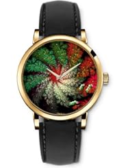 SPRAWL Aanalog Fashion Series Gold Ladies Watches of Genuine Black Leather Strap,Unique Wrist Watch for Women Girls Designed with Spiral leaves three colors