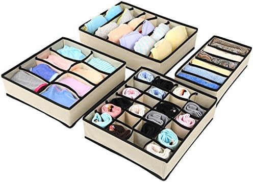 IUHOME Set of 4 Foldable Drawer Dividers, Storage Boxes, Closet Organizers,Beige