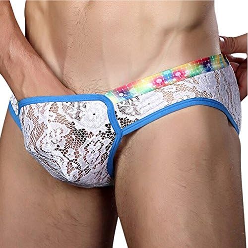 Unilove Men's Sexy Colorful Lace Briefs Elastic Lingerie Underwear(XXL,White)
