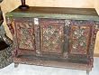 18c Antique Jaipur Colorful Tribal Carved Floral Chest Sideboard Damchiya 48x36x16