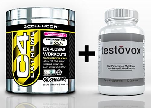Cellucor C4 Extreme Pre-Workout (30 Servings) & TESTOVOX (60 Capsules) - High Performance Muscle Building Combo. Professional Strength Bodybuilding Supplement Stack (Watermelon)
