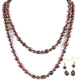 Candygem 50 inch Genuine AAA Freshwater Cultured Brown Pearl 12mm Baroque Necklace with Free Earring