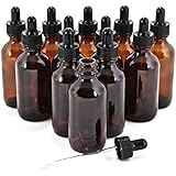 12 New, High Quality, 2 oz Amber Glass Bottles, With Glass Eye Droppers