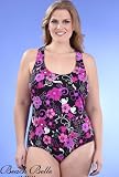 Beach Belle Chlorine Resistant Pink Flower Plus Size Racerback One Piece Swimsuit - Women's Swimsuit Plus Size Swimsuits