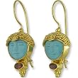 22k Yellow Gold Overlay Sterling Silver Turquoise Goddess Earrings by Sajen