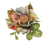 Handmade Vintage Michal Negrin Brooch with Silk Flowers, Brass Ornaments Covered in Beads and Swarovski Crystals - Special Ordered and Shipped by Genuvo within 2 to 3