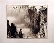 Black Ink Landscape with Pine Trees Original Hand Painted Watercolor Art on Rice Paper