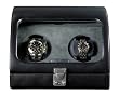Genuine Black Leather Watch Winder With Curved Lens Holds Two Watches *Special Order Only