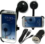 BAAS (TM) Samsung Galaxy S3 i9300 Made To Measure Dedicated Car Windscreen Suction Mount Holder Cradle Kit With 360&deg; Degree Rotation Feature , USB Data Cable , USB Car Charger