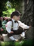 Infant & Toddler Boys Vintage Style Brown Plaid Knickers Outfit 5-piece set with Suspenders, Bowtie, Newsboy Cap and Ivory Shirt