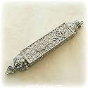Swarovski Crystals Mezuzah Chamsa 4" Pewter Vintage Case Holder Hamsa White Bejeweled