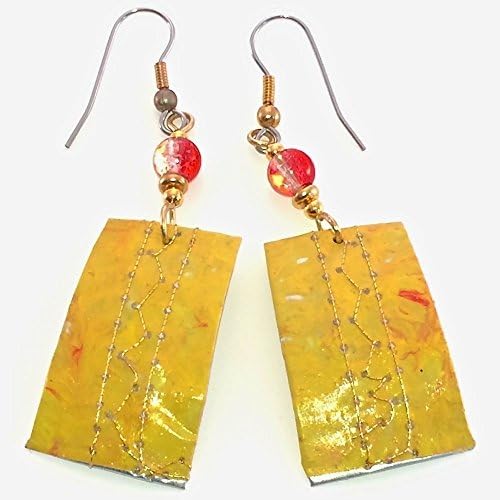 Can-Do Up-cycled Stitched Soda Can Earrings 2.5" Sunshine Yellow Dangles
