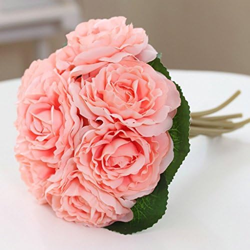 Rose Wedding Bouquet Bride Holding Flowers Silk Artificial 7 Piece/Set (Pink02)