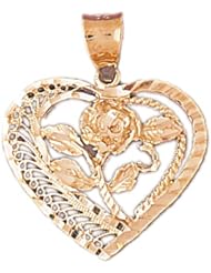 Dazzlers Solid 14k Gold Filigree Flower in Heart Charm Pendant Available in three colors from jewelsberry (weights: 3.5 grams only)