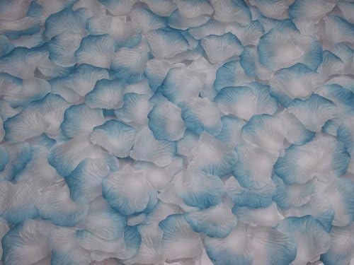 BELLA Decal 2000 Pcs Colorful Silk Rose Petals Artificial Flower Bridal Shower Favors for Wedding Party Supplies Decoration (White to Sky Blue)