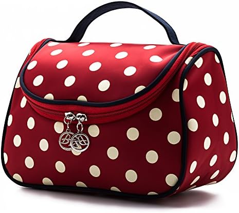 Cosmetic Bag, E-BLOOMY Polka Dots Series Toiletry Bag for Women (Classic Red)
