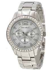 Womens Silver Tone Bracelet Watch Large Face Rhinetone Accented Bezel Jade LeBaum - JB202737G