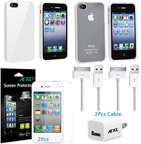 2 ATXE Rubber Skin Case Compatible with Apple AND Wall charger,2 data cable,2 Screen Protect for iPhone 4 / 4S