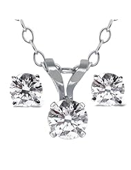 14K White Gold 0.50 Ct Diamond Pendant and Earring Set With 18" Chain