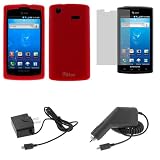 GTMax Rapid Car Charger + Red Silicone Skin Soft Cover Case + LCD Screen Protector for AT&T Samsung Captivate Galaxy S SGH-i897