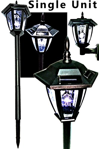 Black Vintage Hexagon Light Solar Lantern Post Garden Stake With Wall Mount Solar Lantern Lights