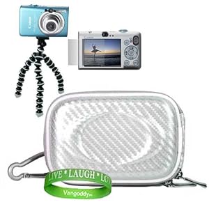 Canon PowerShot Camera Case Glossy White Made of Hard (TPU) Material with Carbineer Clip and Digital Camera Screen Protector and Digital Camera Tripod for Digital Camera Models: Canon PowerShot SD780IS , Canon PowerShot SD1200IS , Canon PowerShot SD1400IS , Canon PowerShot SD1300IS , Canon PowerShot SD3500IS!!! ( Canon PowerShot Accessories only )